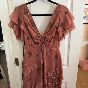 Elegant Embroidered Pink Dress